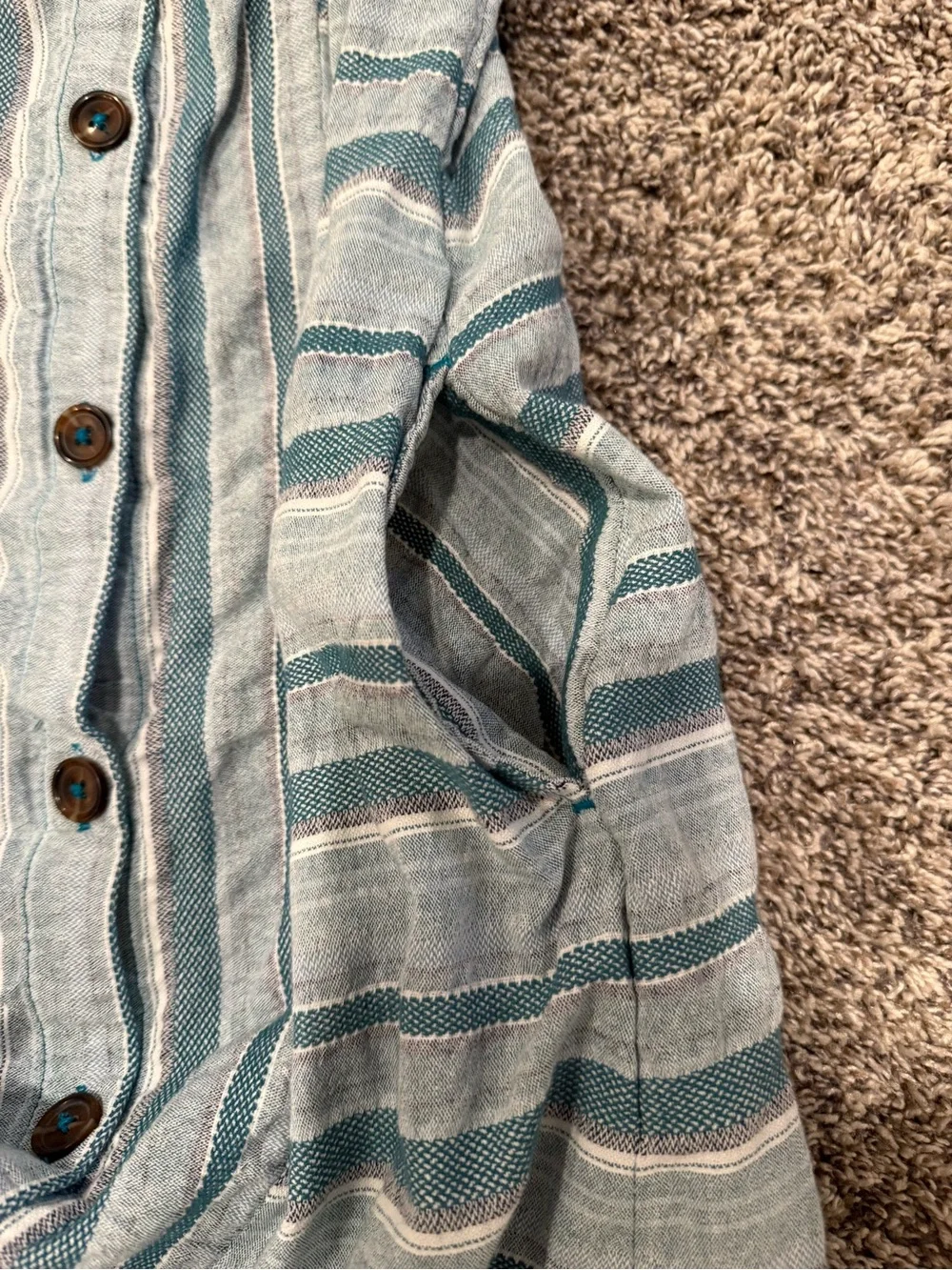 Roxy Striped Button Front Mini Dress Small Blue White Cotton Sleeveless Pockets - Picture 4 of 15